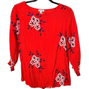 Kindred Small Red Floral Women's Blouse Embroidered
